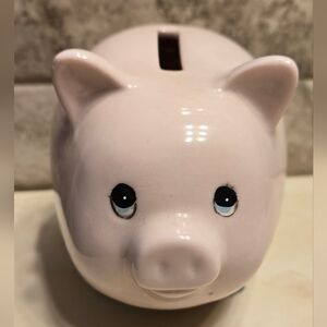 Pink Ceramic Piggy Bank 3.5" X 5.5" For Coins And Dollars